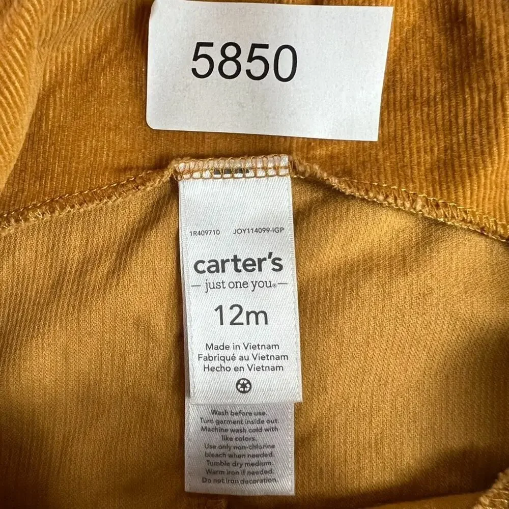 CARTER'S Overalls Baby Size 12 months Yellow Corduroy 100% Cotton Breathable
